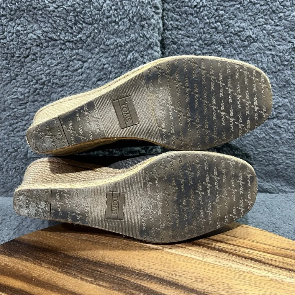 Toms Calypso Espadrille Platform Wedge Brown Canvas Peep Toe‎ Shoes Pumps Size 9